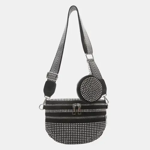 Dazzling Studded Adjustable Strap Crossbody Bag for Night Out Glam