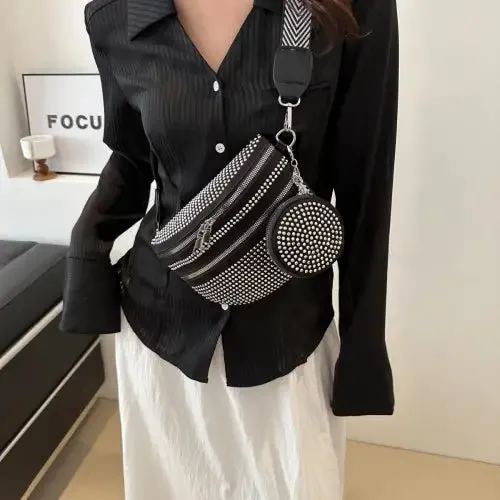 Dazzling Studded Adjustable Strap Crossbody Bag for Night Out Glam