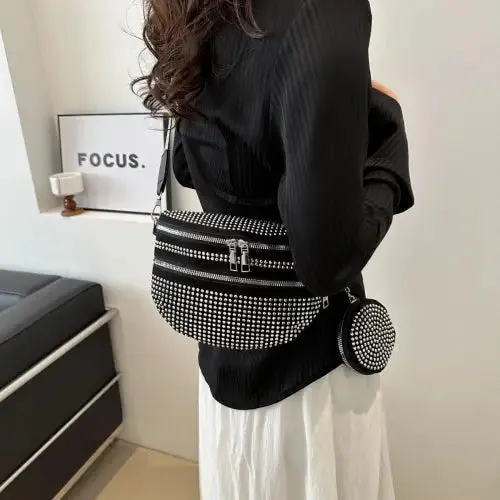 Dazzling Studded Adjustable Strap Crossbody Bag for Night Out Glam