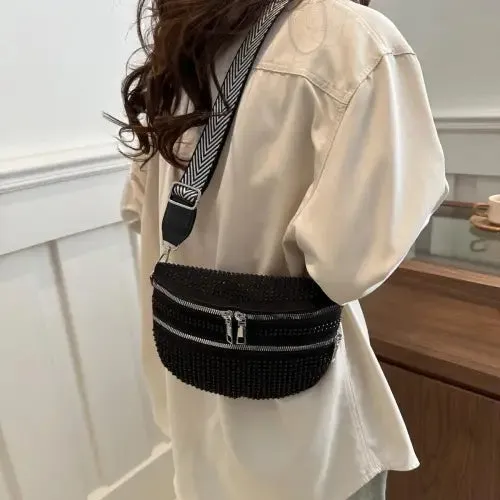 Dazzling Studded Adjustable Strap Crossbody Bag for Night Out Glam
