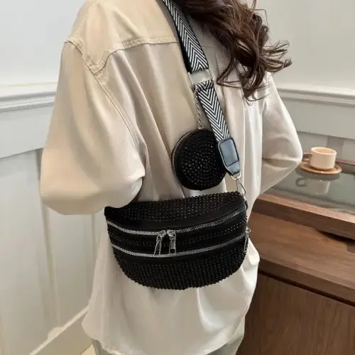 Dazzling Studded Adjustable Strap Crossbody Bag for Night Out Glam