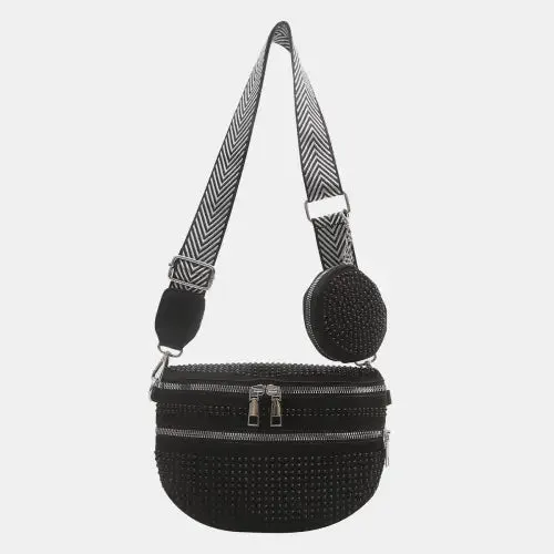 Dazzling Studded Adjustable Strap Crossbody Bag for Night Out Glam