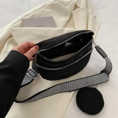 Dazzling Studded Adjustable Strap Crossbody Bag for Night Out Glam