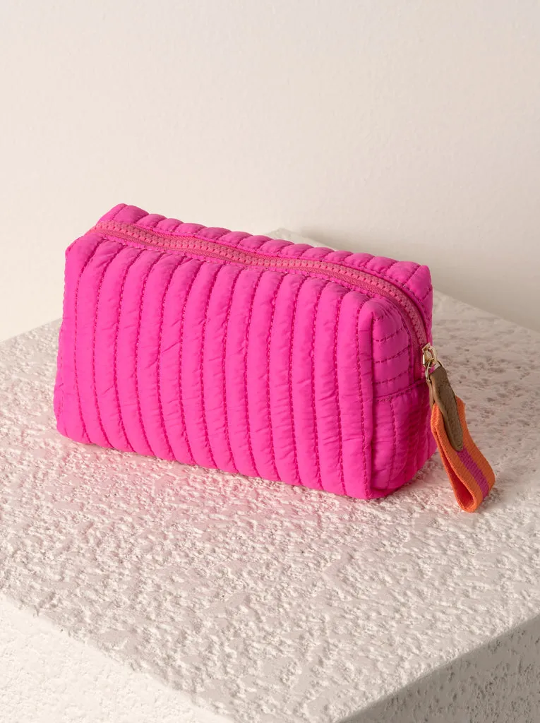 Ezra Quilted Nylon Boxy Cosmetic Pouch Set - Hot Pink