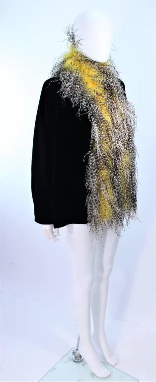 FRANK TAGNINO Black Velvet Coat w/ Yellow & White Feather Trim