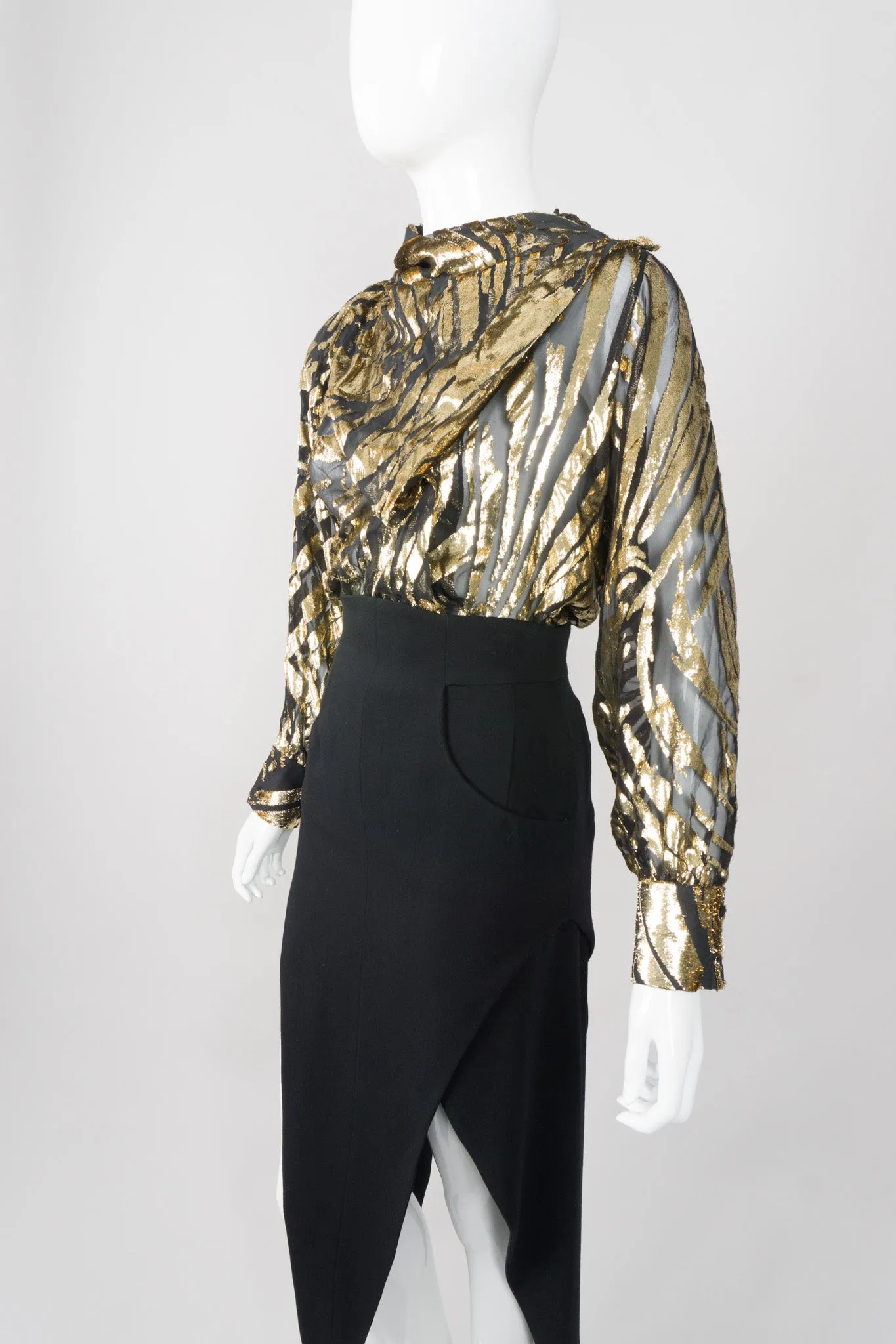 Gold Palm Leaf Silk Burnout Top