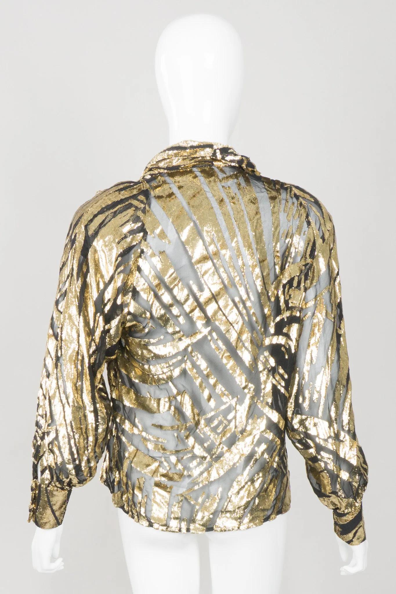 Gold Palm Leaf Silk Burnout Top