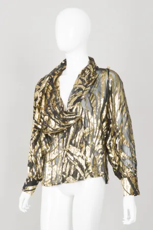 Gold Palm Leaf Silk Burnout Top