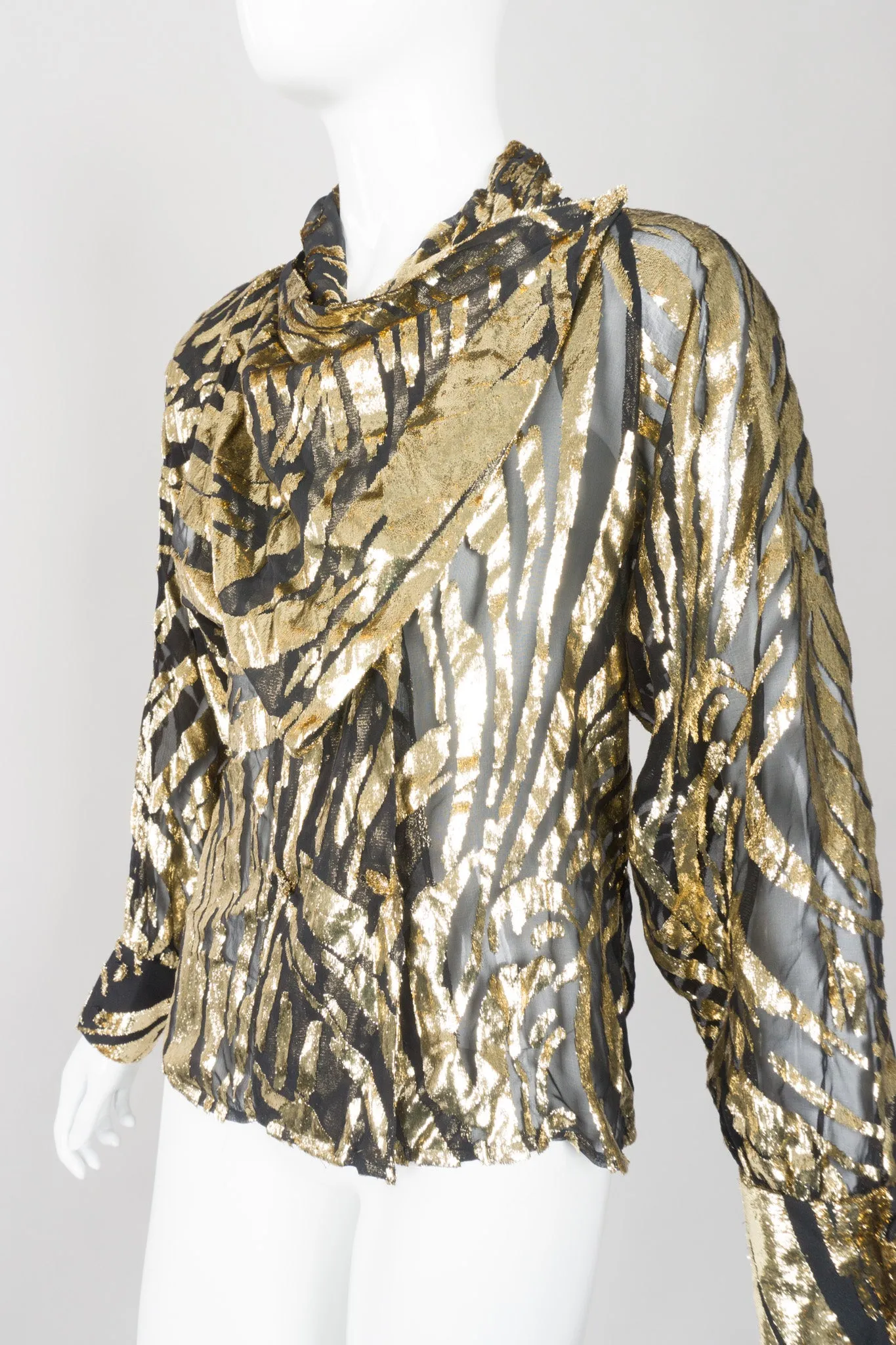 Gold Palm Leaf Silk Burnout Top