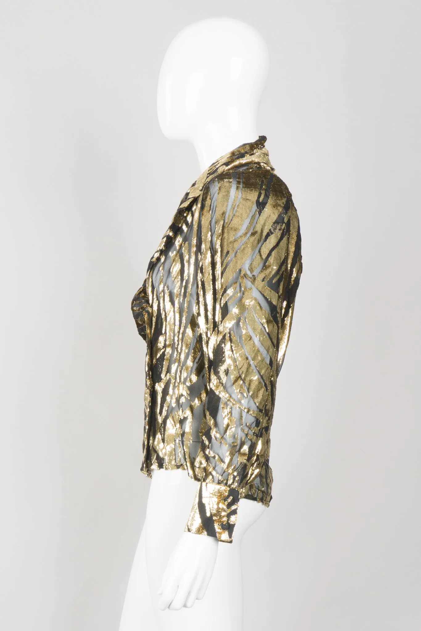 Gold Palm Leaf Silk Burnout Top