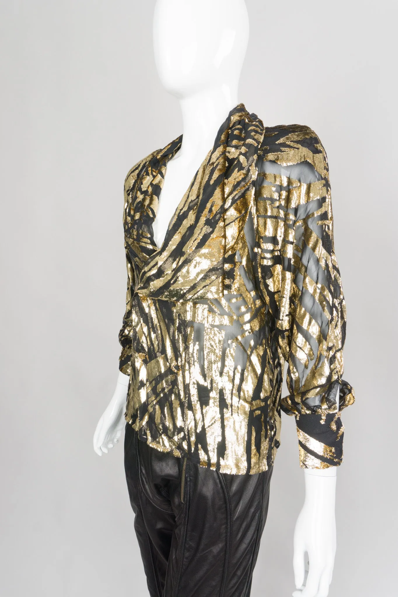 Gold Palm Leaf Silk Burnout Top