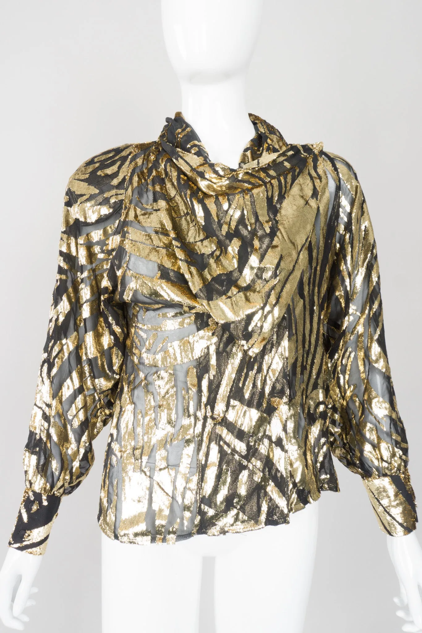 Gold Palm Leaf Silk Burnout Top