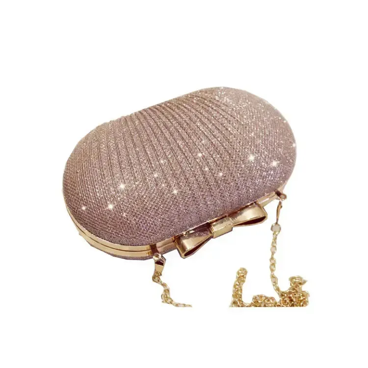 Golden Evening Clutch Women Bags Wedding Shiny Handbags bridal clutches Metal Bow Clutches Chain Shoulder Bag