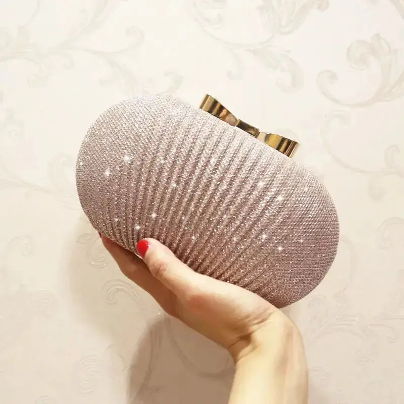 Golden Evening Clutch Women Bags Wedding Shiny Handbags bridal clutches Metal Bow Clutches Chain Shoulder Bag
