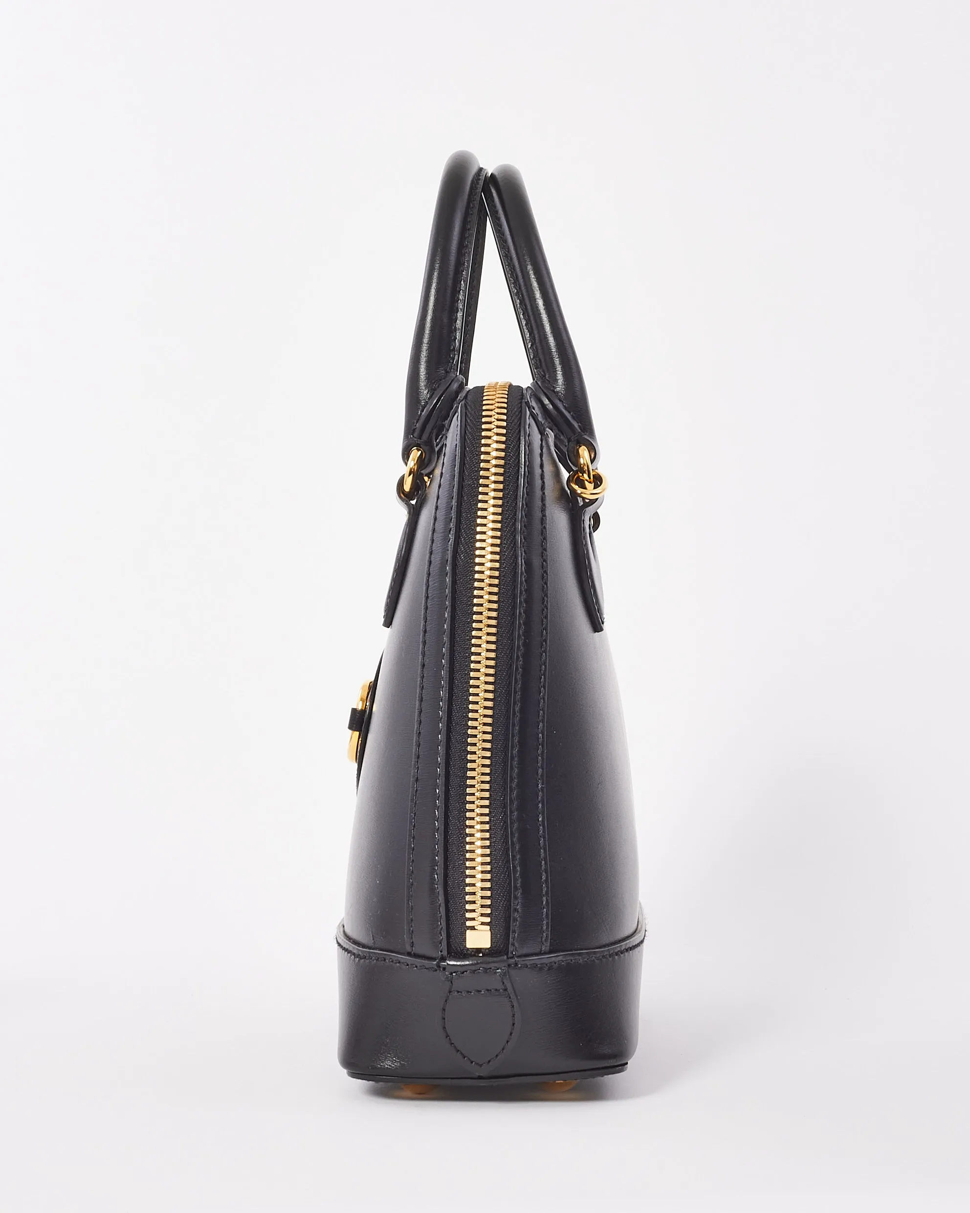 Gucci Black Smooth Leather 1945 Horsebit Top Handle Bag