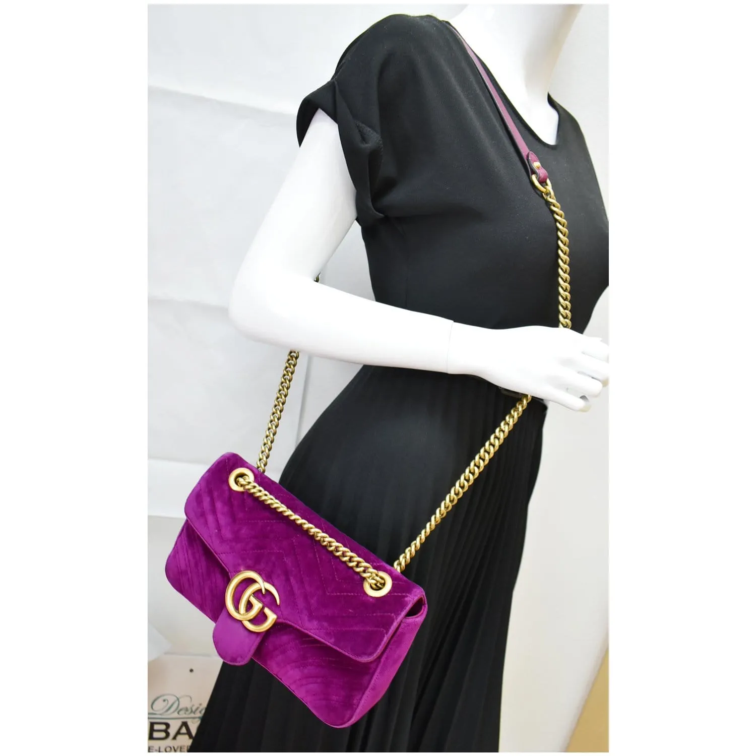 GUCCI GG Marmont Velvet Small Shoulder Bag Purple 443497