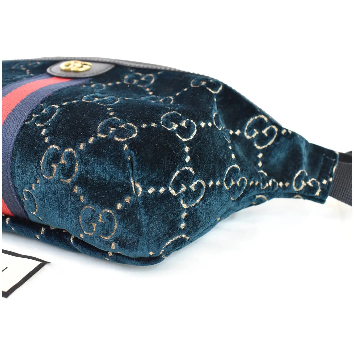 GUCCI GG Monogram Velvet Belt Leather Bumbag Dark Blue 574968