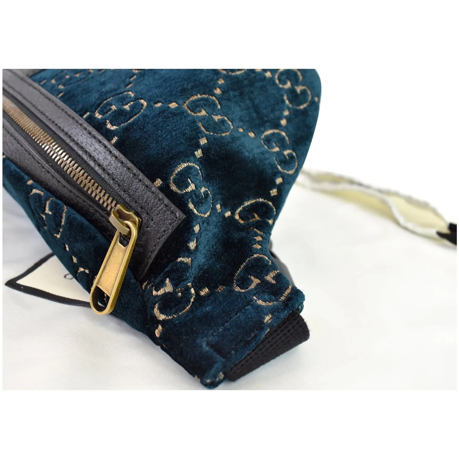 GUCCI GG Monogram Velvet Belt Leather Bumbag Dark Blue 574968