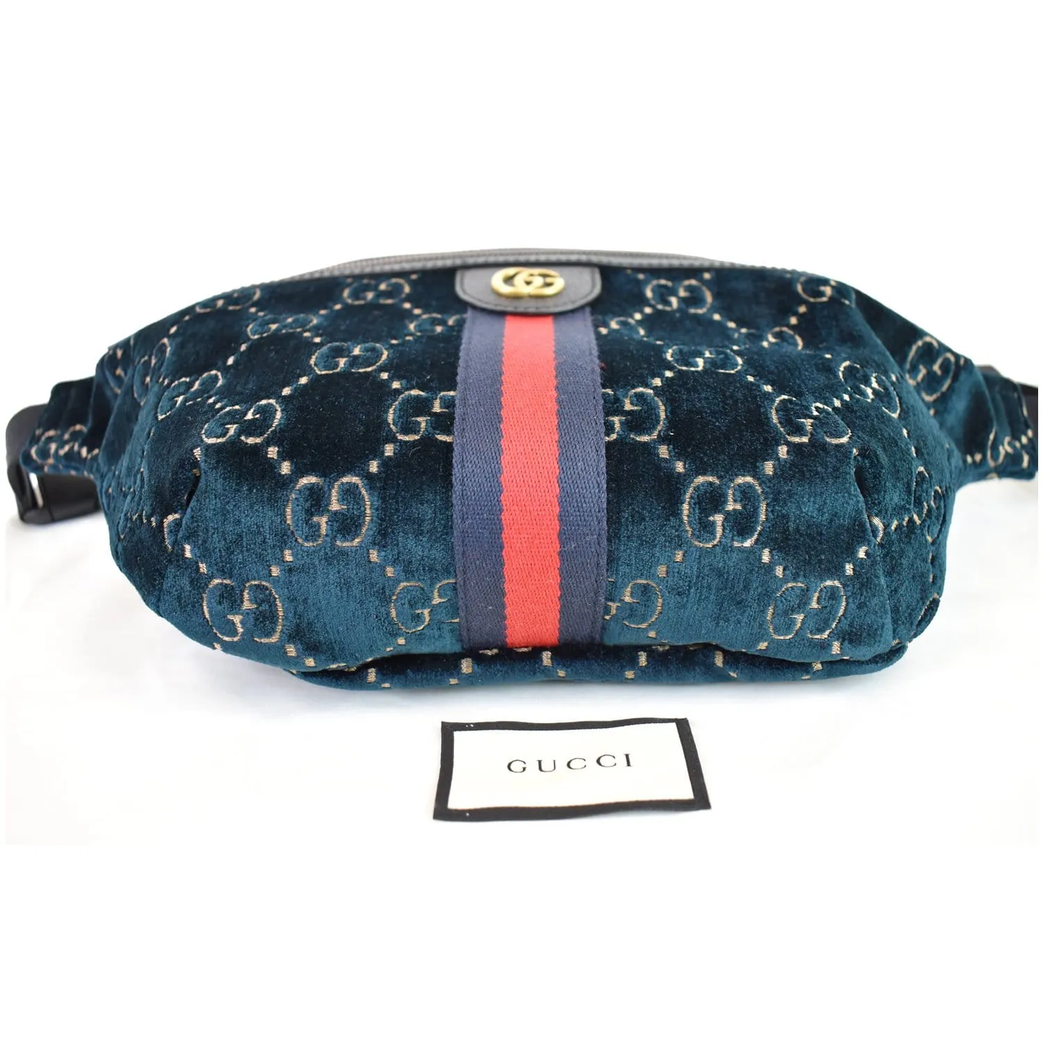 GUCCI GG Monogram Velvet Belt Leather Bumbag Dark Blue 574968