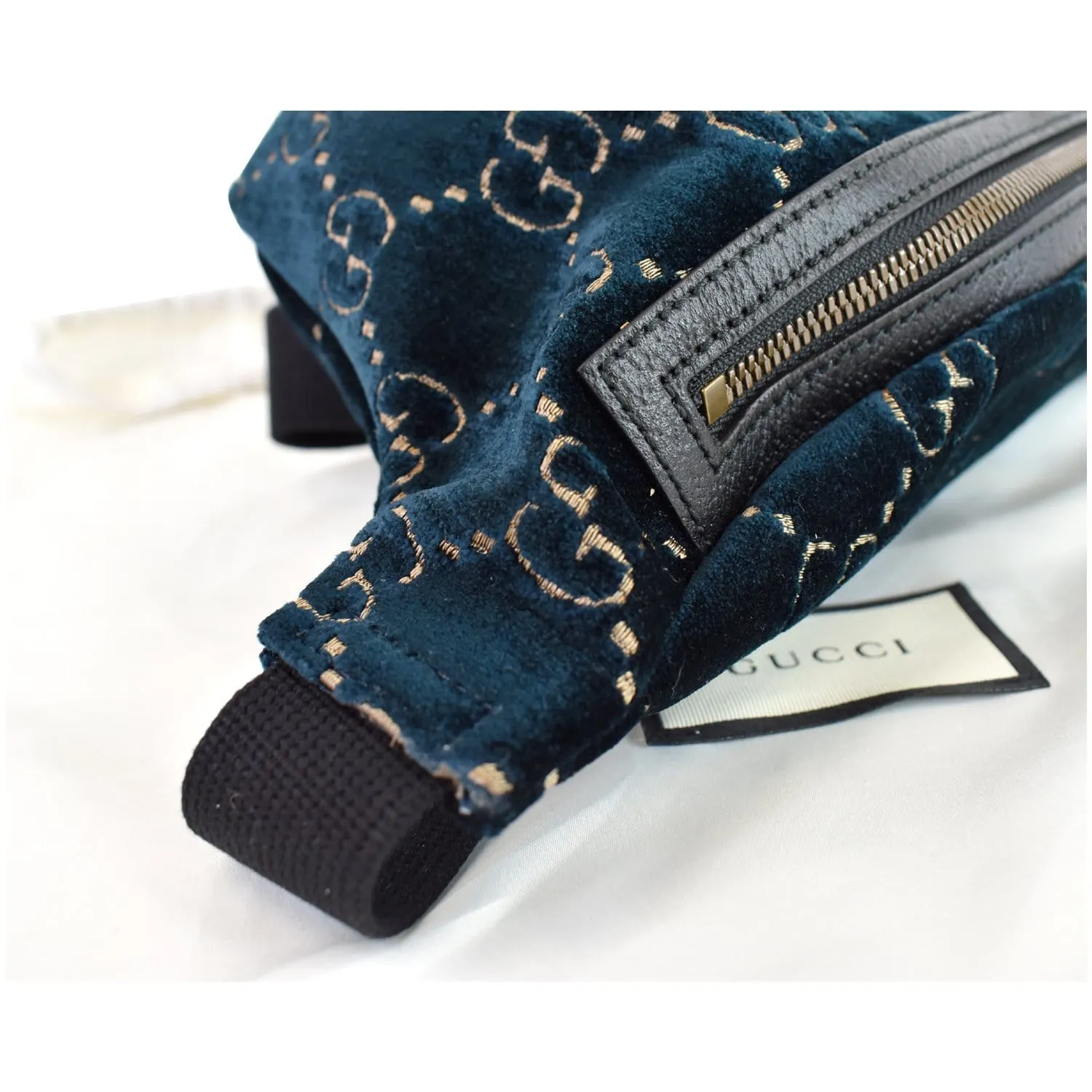 GUCCI GG Monogram Velvet Belt Leather Bumbag Dark Blue 574968
