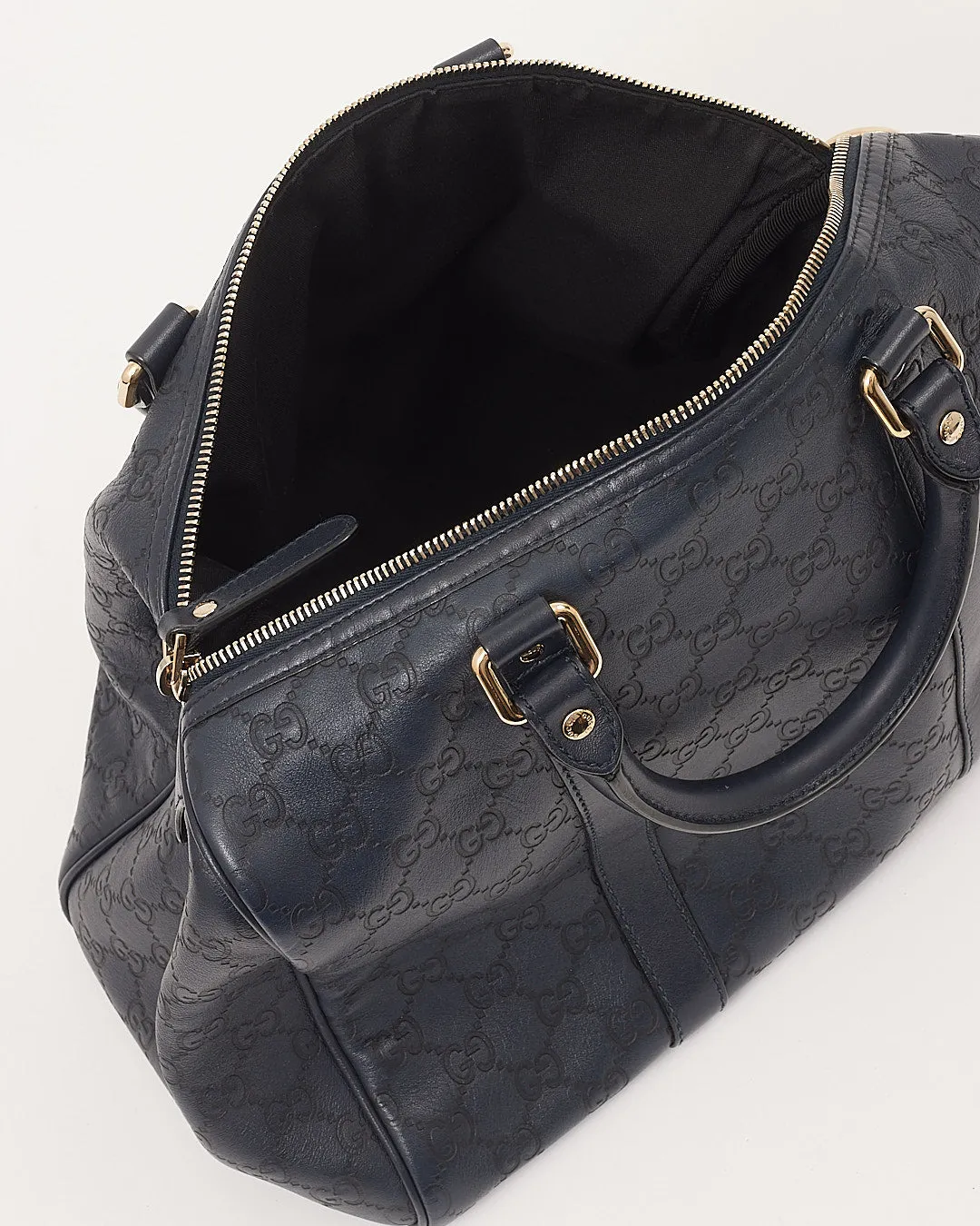 Gucci Navy GG Leather Boston Top Handle Bag
