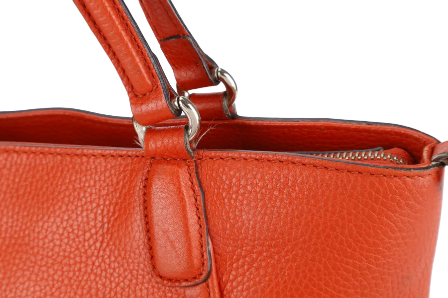 GUCCI SOHO TOP HANDLE BAG SUN ORANGE CALF LEATHER SILVER HARDWARE WITH LONG STRAPS NO DUST COVER