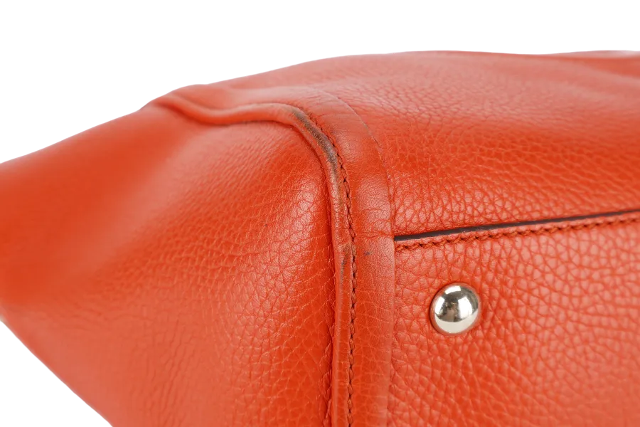 GUCCI SOHO TOP HANDLE BAG SUN ORANGE CALF LEATHER SILVER HARDWARE WITH LONG STRAPS NO DUST COVER