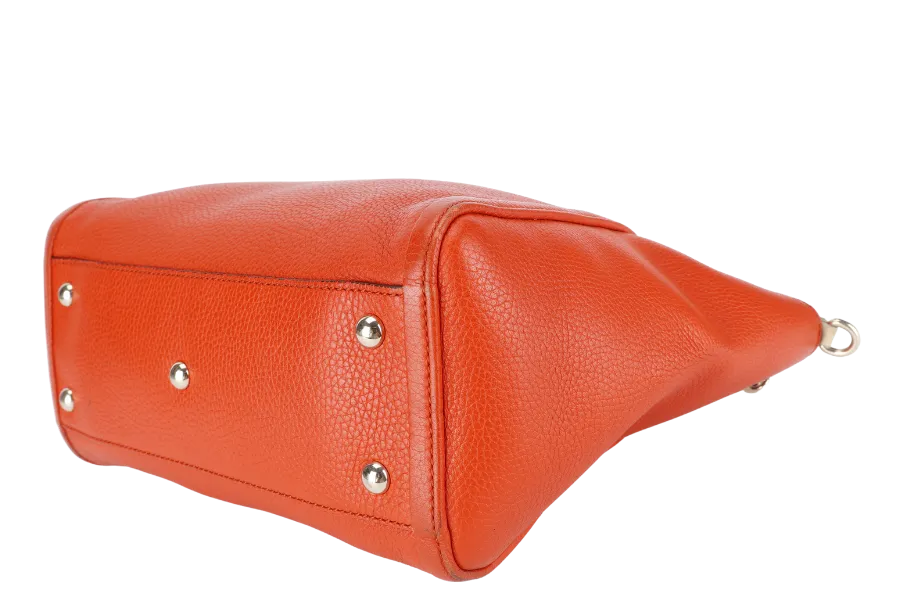 GUCCI SOHO TOP HANDLE BAG SUN ORANGE CALF LEATHER SILVER HARDWARE WITH LONG STRAPS NO DUST COVER