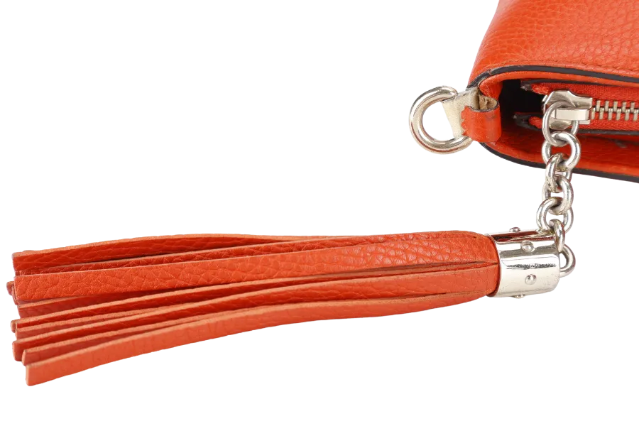 GUCCI SOHO TOP HANDLE BAG SUN ORANGE CALF LEATHER SILVER HARDWARE WITH LONG STRAPS NO DUST COVER