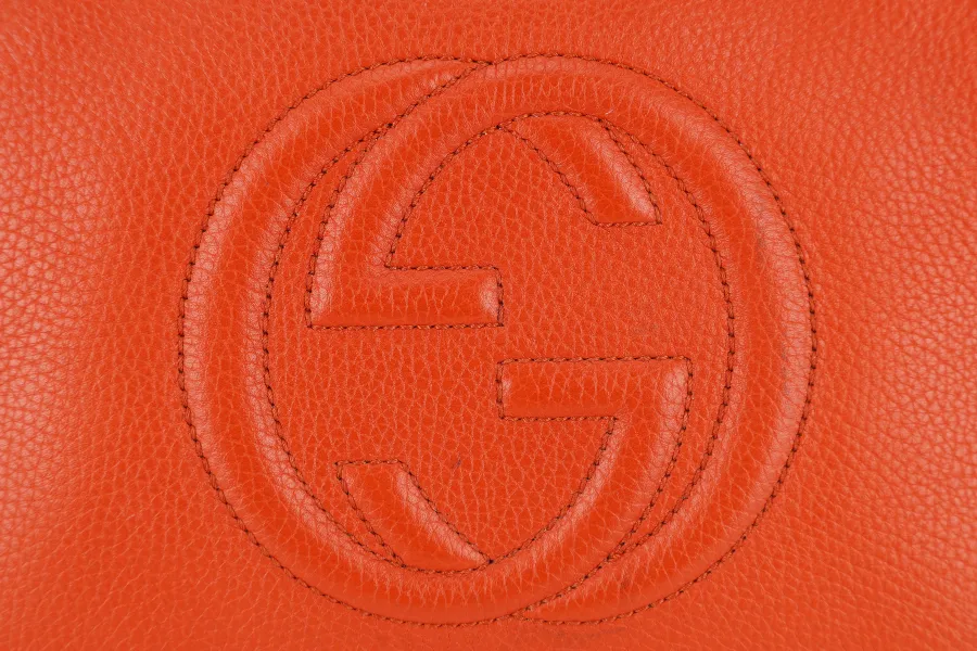 GUCCI SOHO TOP HANDLE BAG SUN ORANGE CALF LEATHER SILVER HARDWARE WITH LONG STRAPS NO DUST COVER
