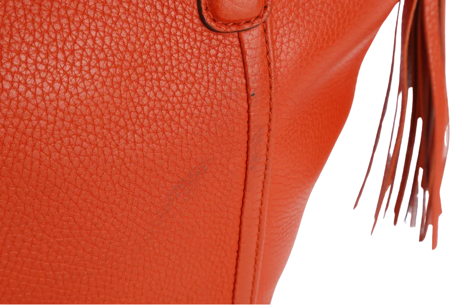 GUCCI SOHO TOP HANDLE BAG SUN ORANGE CALF LEATHER SILVER HARDWARE WITH LONG STRAPS NO DUST COVER