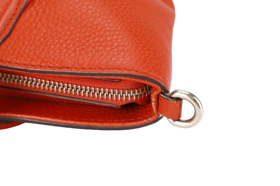 GUCCI SOHO TOP HANDLE BAG SUN ORANGE CALF LEATHER SILVER HARDWARE WITH LONG STRAPS NO DUST COVER