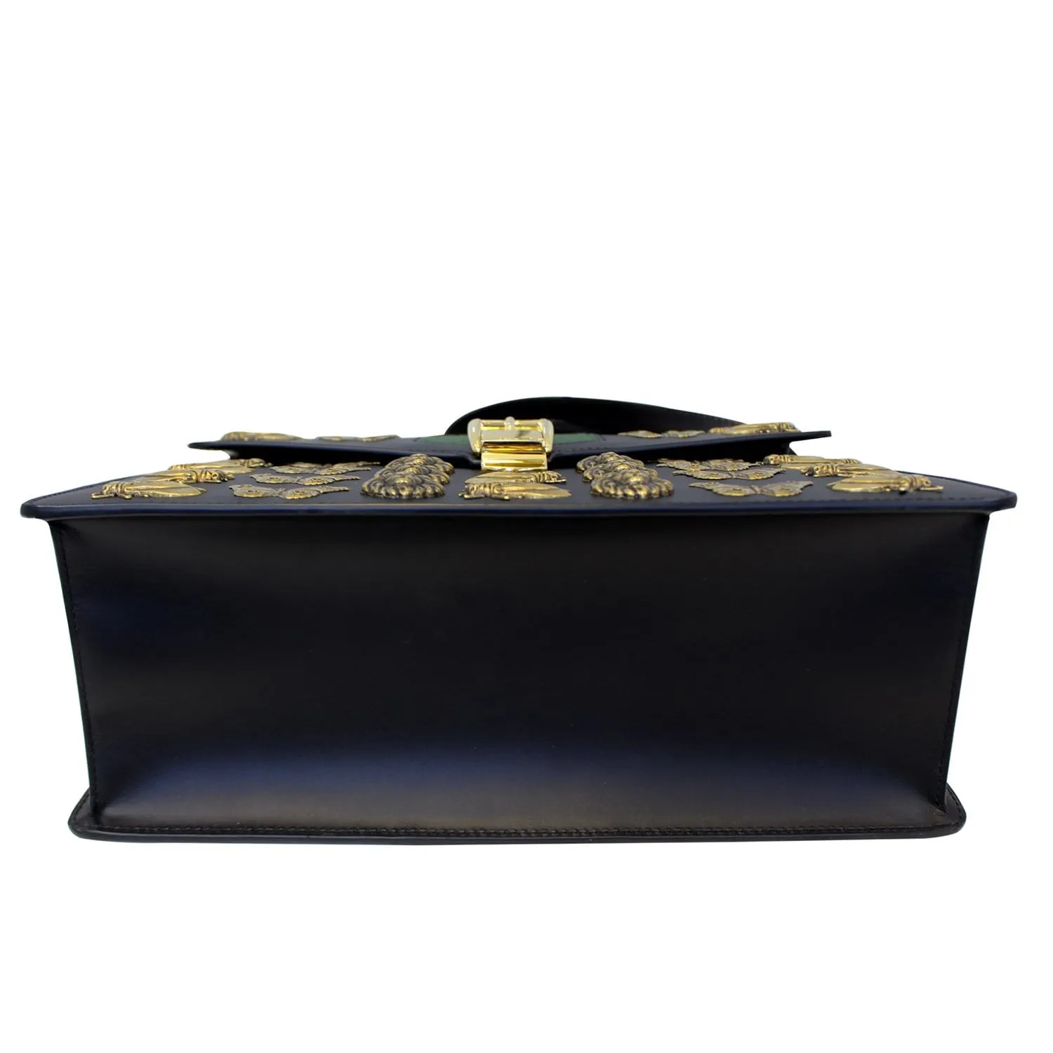 GUCCI Sylvie Animal Studs Calfskin Medium Top Handle Bag Black