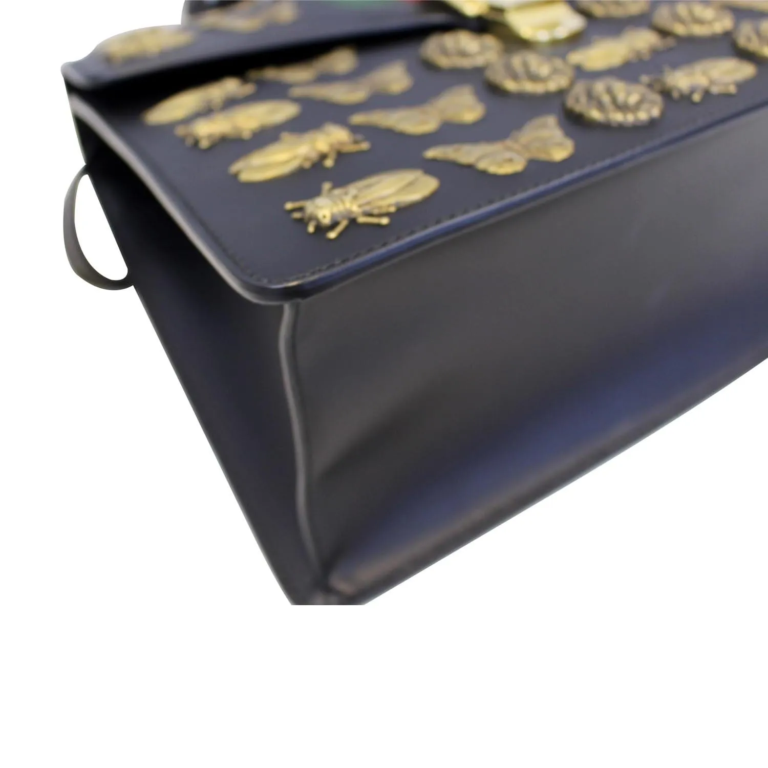 GUCCI Sylvie Animal Studs Calfskin Medium Top Handle Bag Black