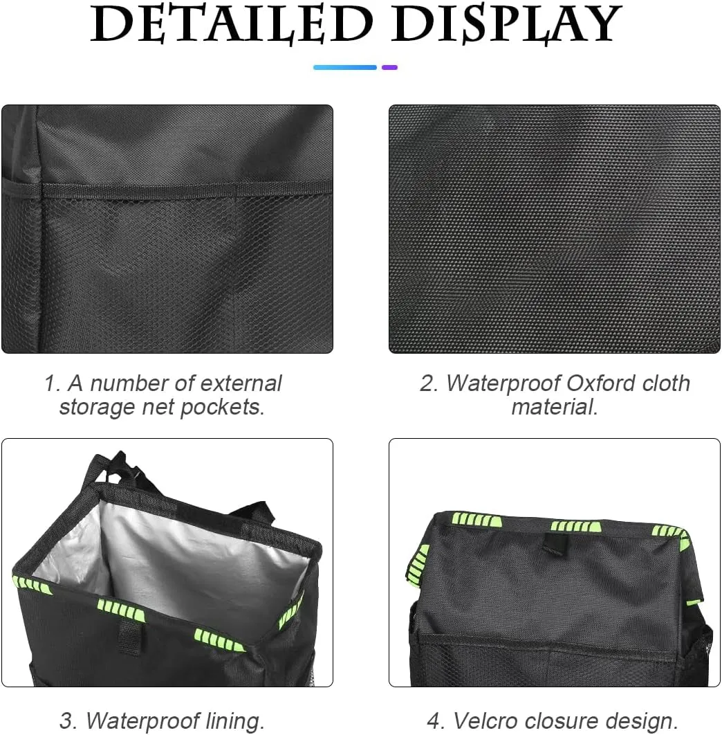 Hanging Car Trash Can with Storage Pockets, Waterproof Leakproof Oxford Auto Garbage Bag, Vehicle Multi-Use Organizer for Outdoor Traveling, Foldable Trash Bin Universal for Truck, SUV, Home