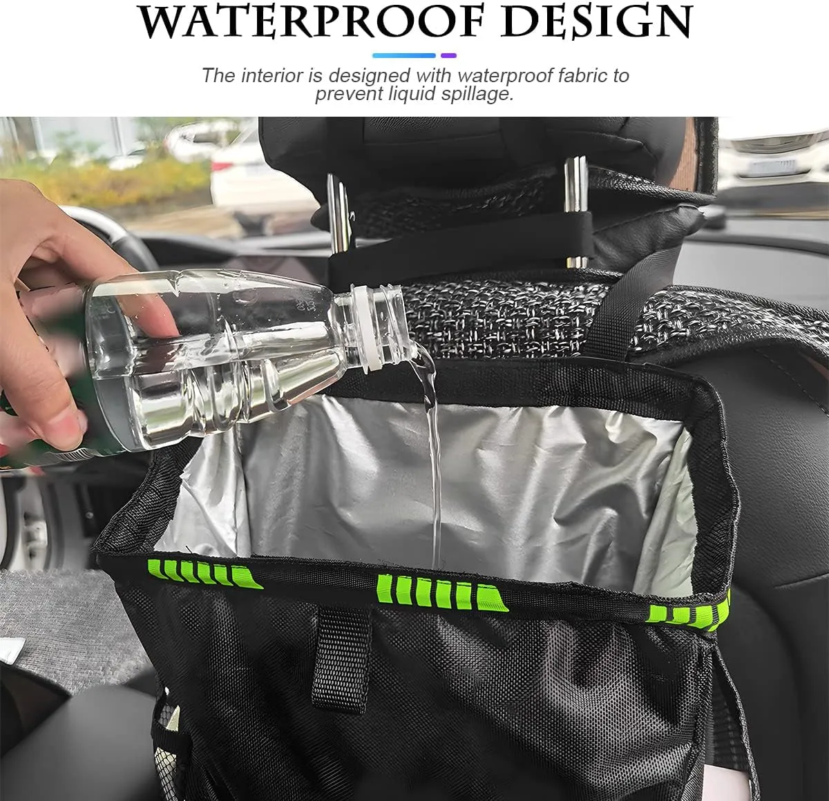 Hanging Car Trash Can with Storage Pockets, Waterproof Leakproof Oxford Auto Garbage Bag, Vehicle Multi-Use Organizer for Outdoor Traveling, Foldable Trash Bin Universal for Truck, SUV, Home