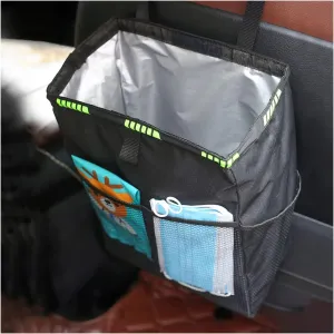 Hanging Car Trash Can with Storage Pockets, Waterproof Leakproof Oxford Auto Garbage Bag, Vehicle Multi-Use Organizer for Outdoor Traveling, Foldable Trash Bin Universal for Truck, SUV, Home