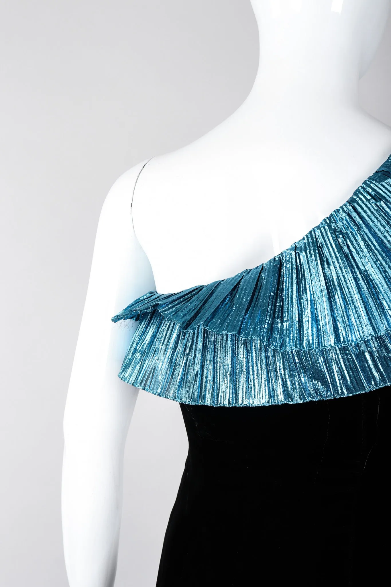 Lamé Ruffle One-Shoulder Gown