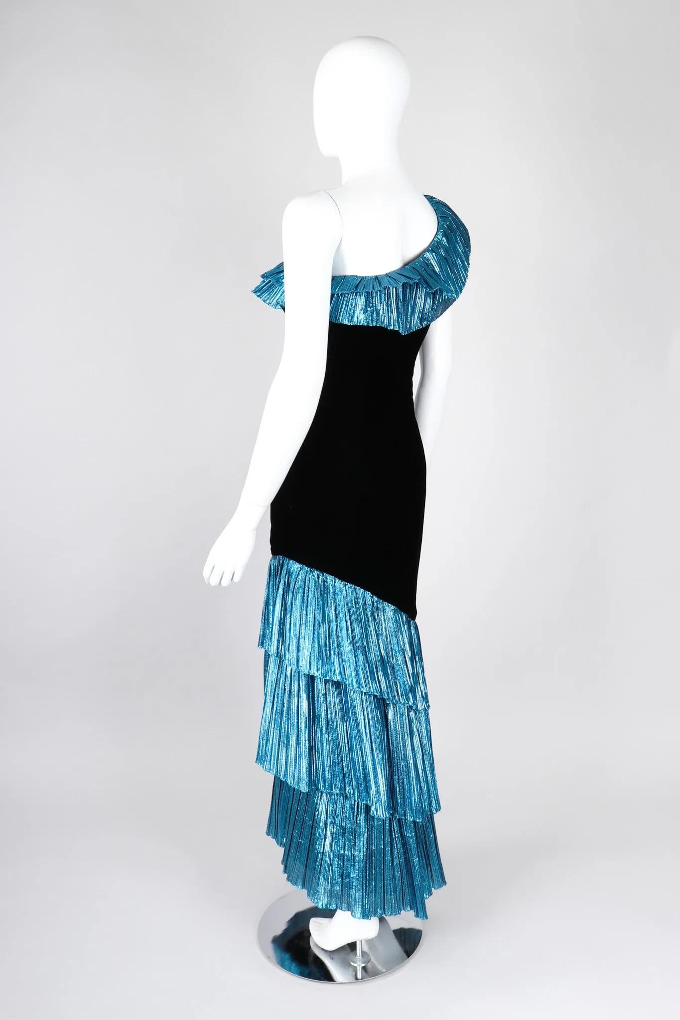 Lamé Ruffle One-Shoulder Gown