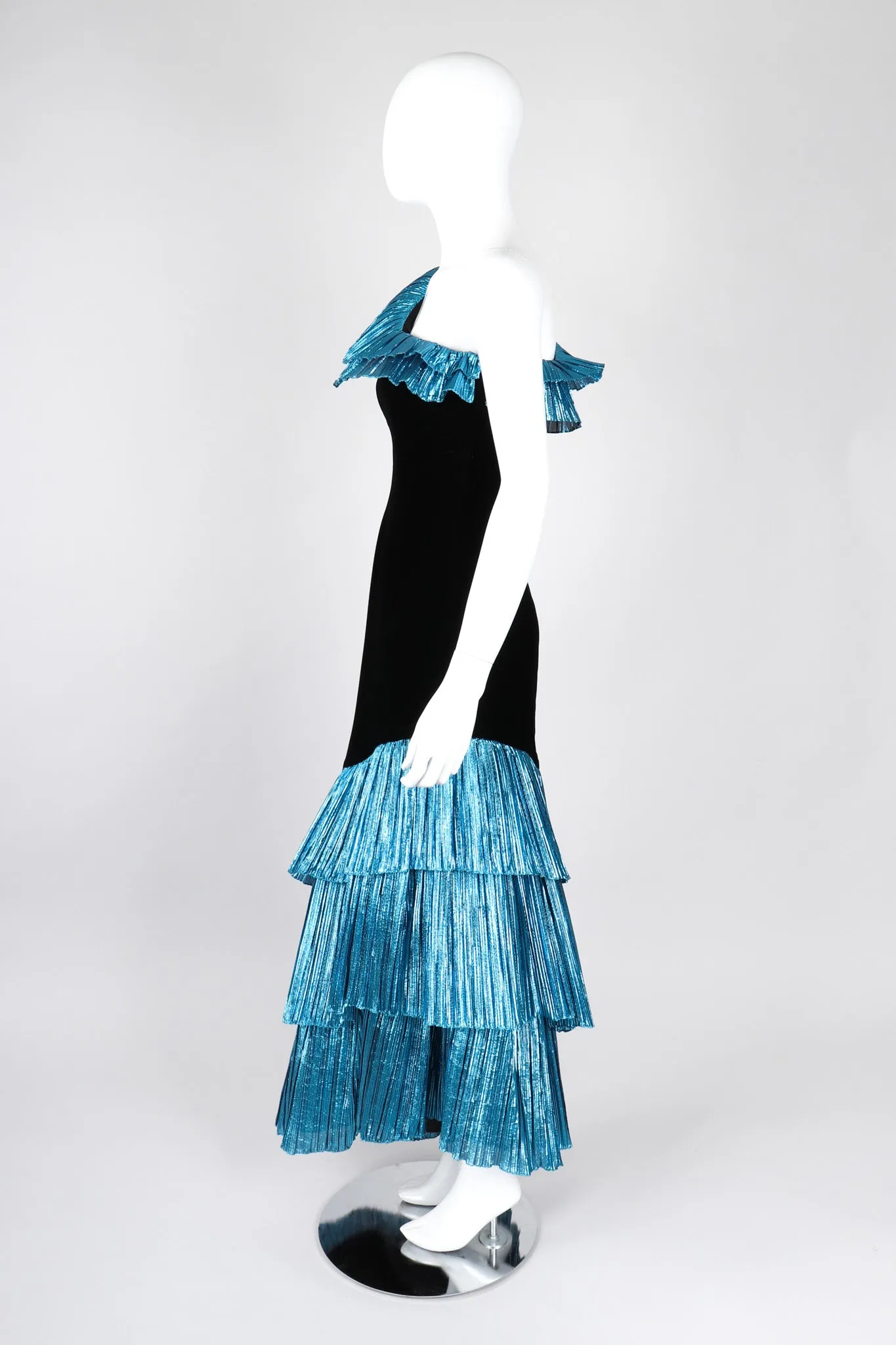 Lamé Ruffle One-Shoulder Gown
