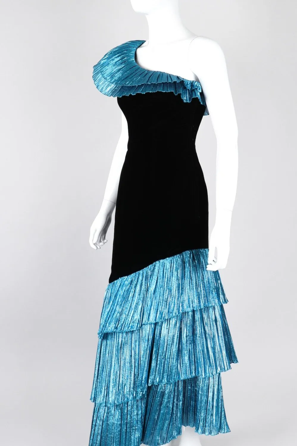 Lamé Ruffle One-Shoulder Gown