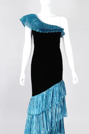 Lamé Ruffle One-Shoulder Gown