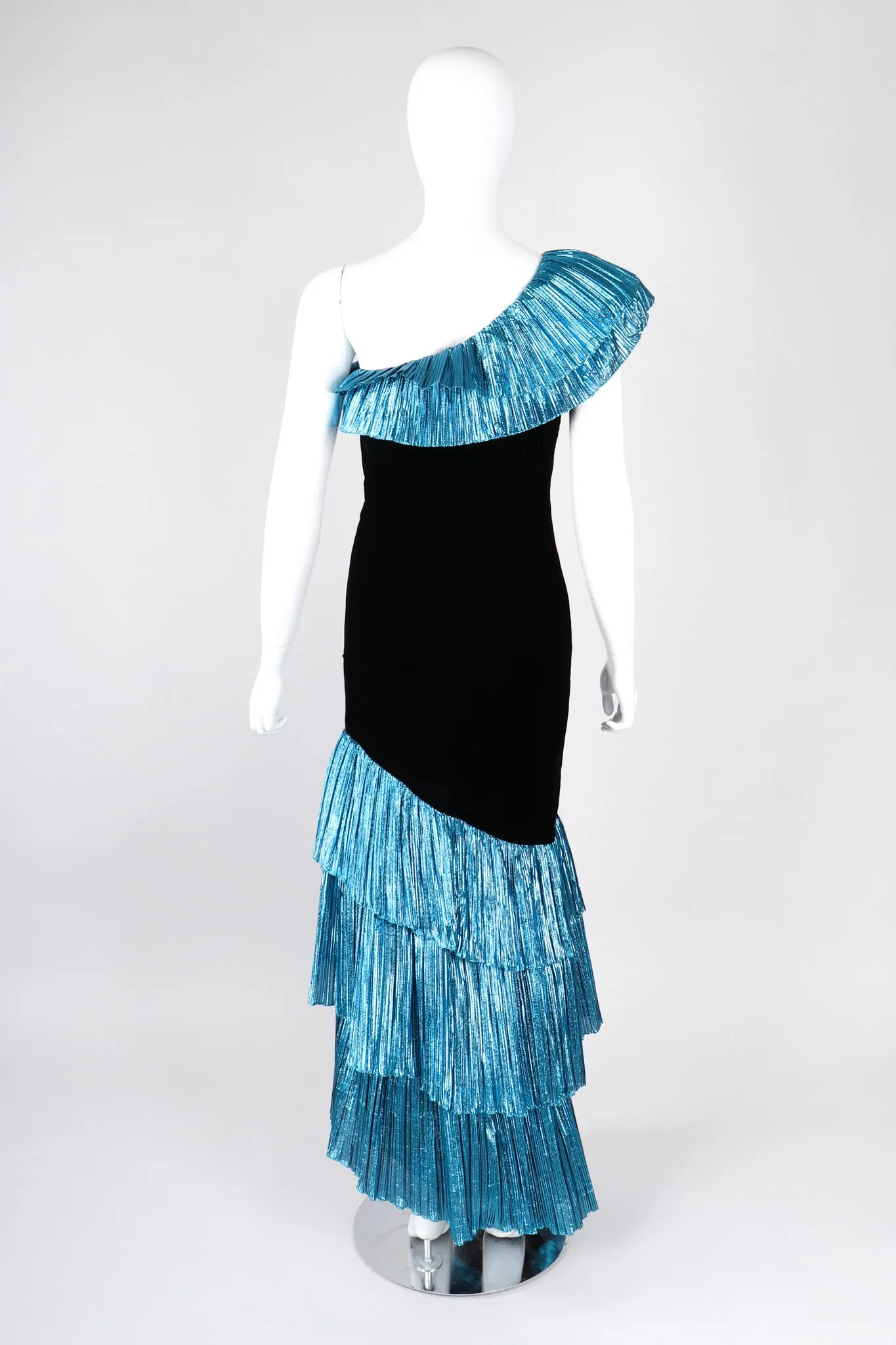 Lamé Ruffle One-Shoulder Gown