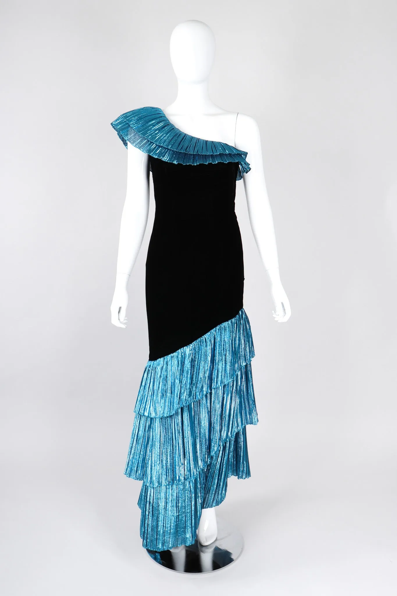 Lamé Ruffle One-Shoulder Gown
