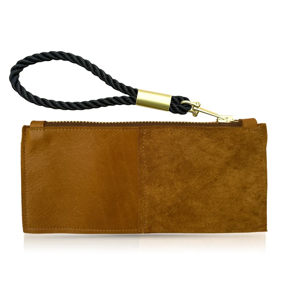Leather Clutch   Rope Wristlet in Beach Nut Leather