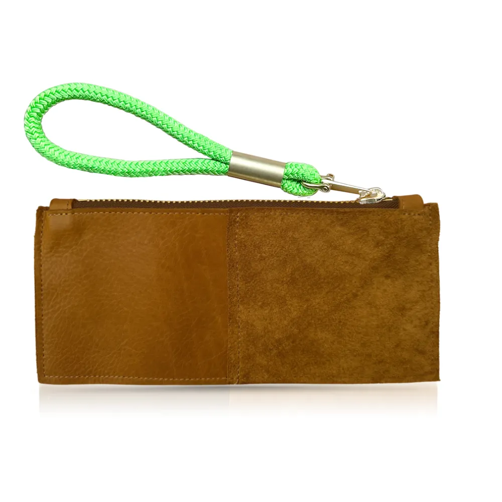 Leather Clutch   Rope Wristlet in Beach Nut Leather