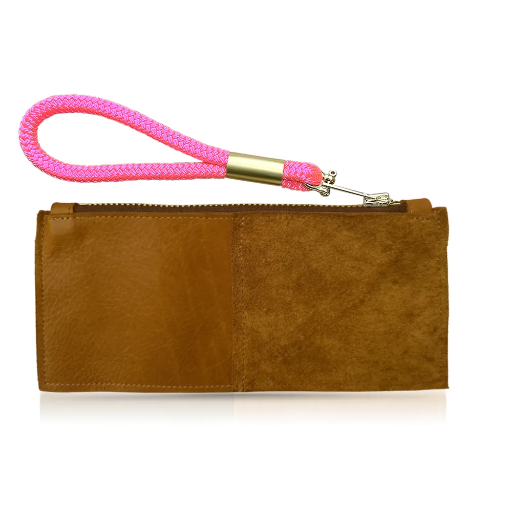 Leather Clutch   Rope Wristlet in Beach Nut Leather