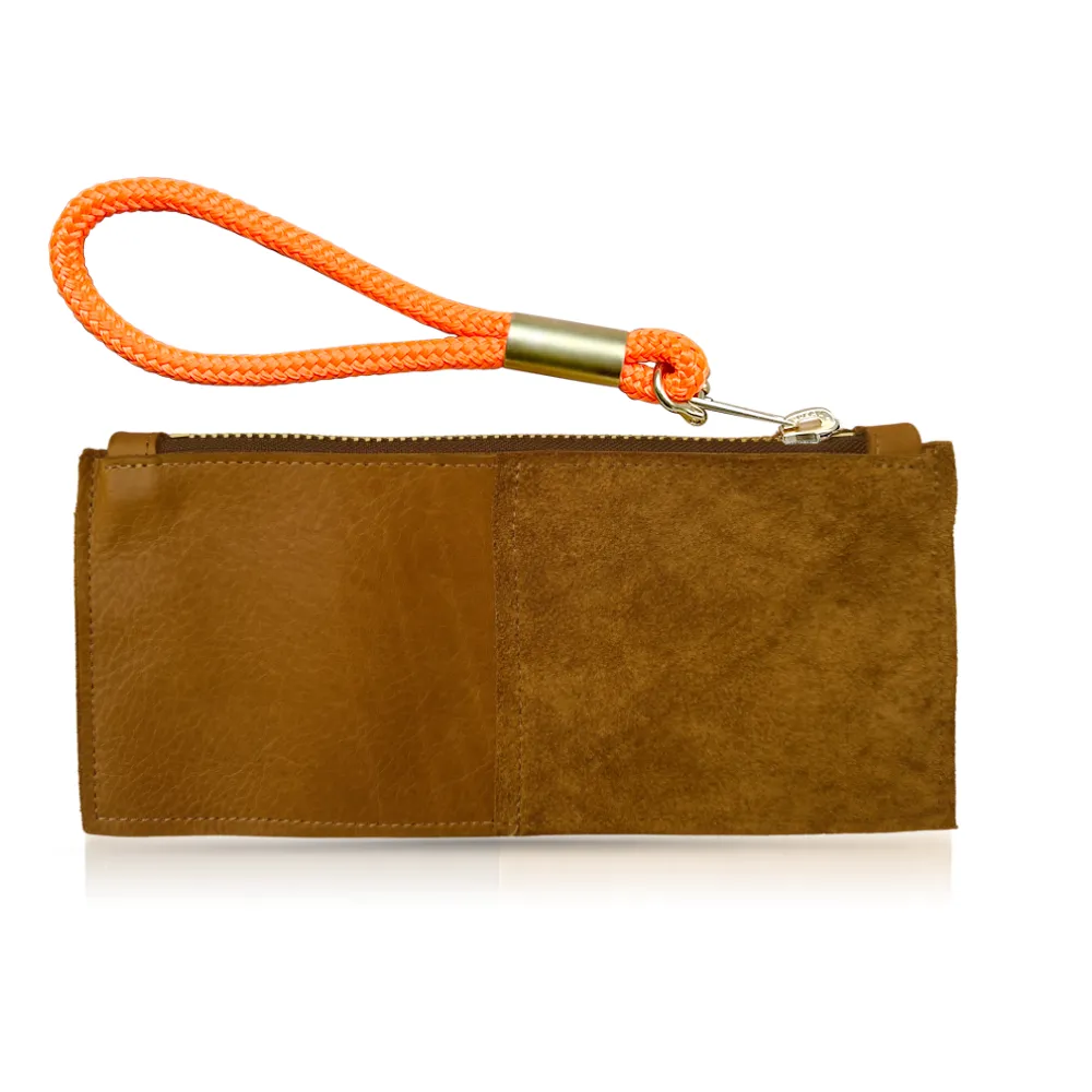 Leather Clutch   Rope Wristlet in Beach Nut Leather