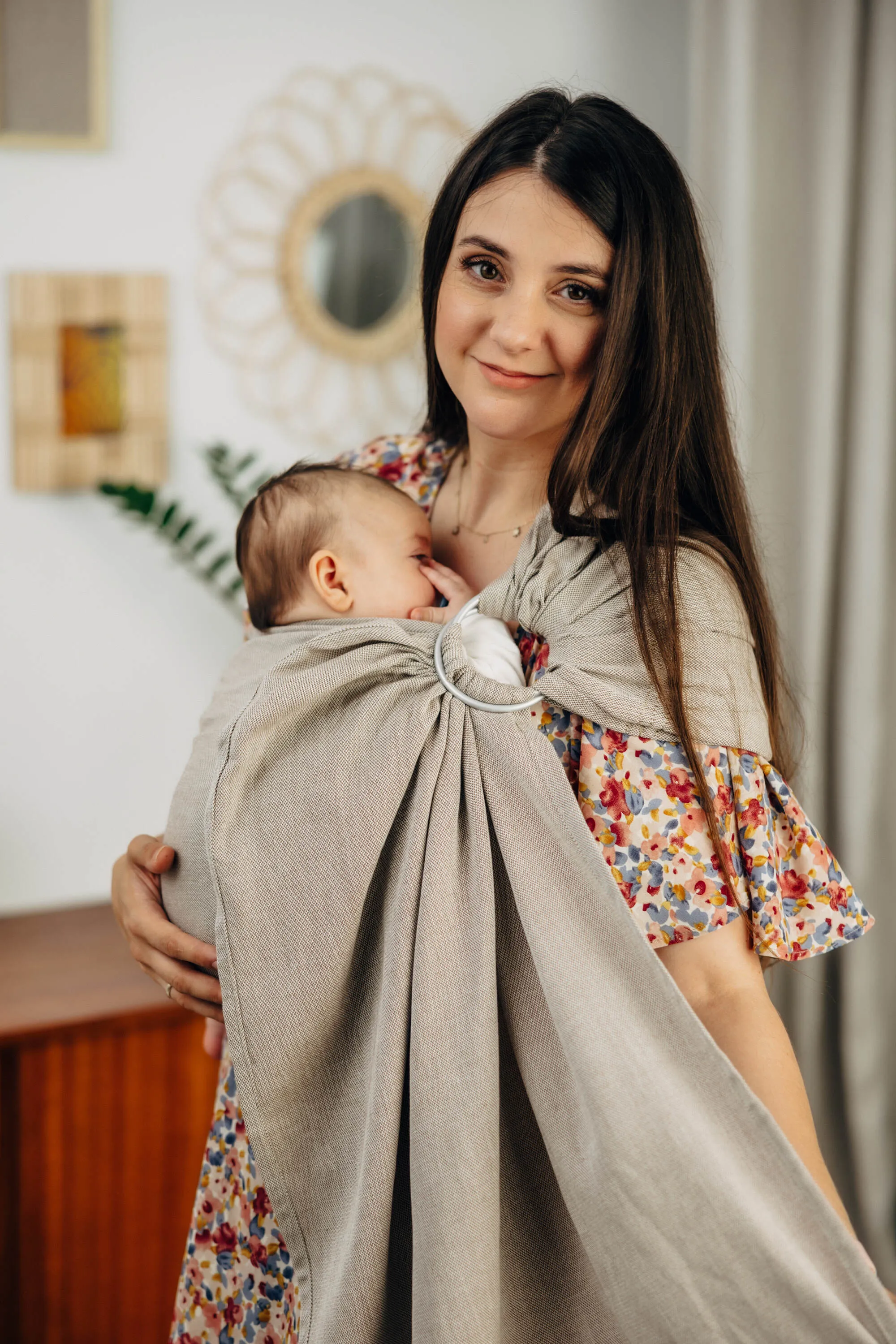 LennyLamb Ring Sling With Gathered Shoulder Peanut Butter