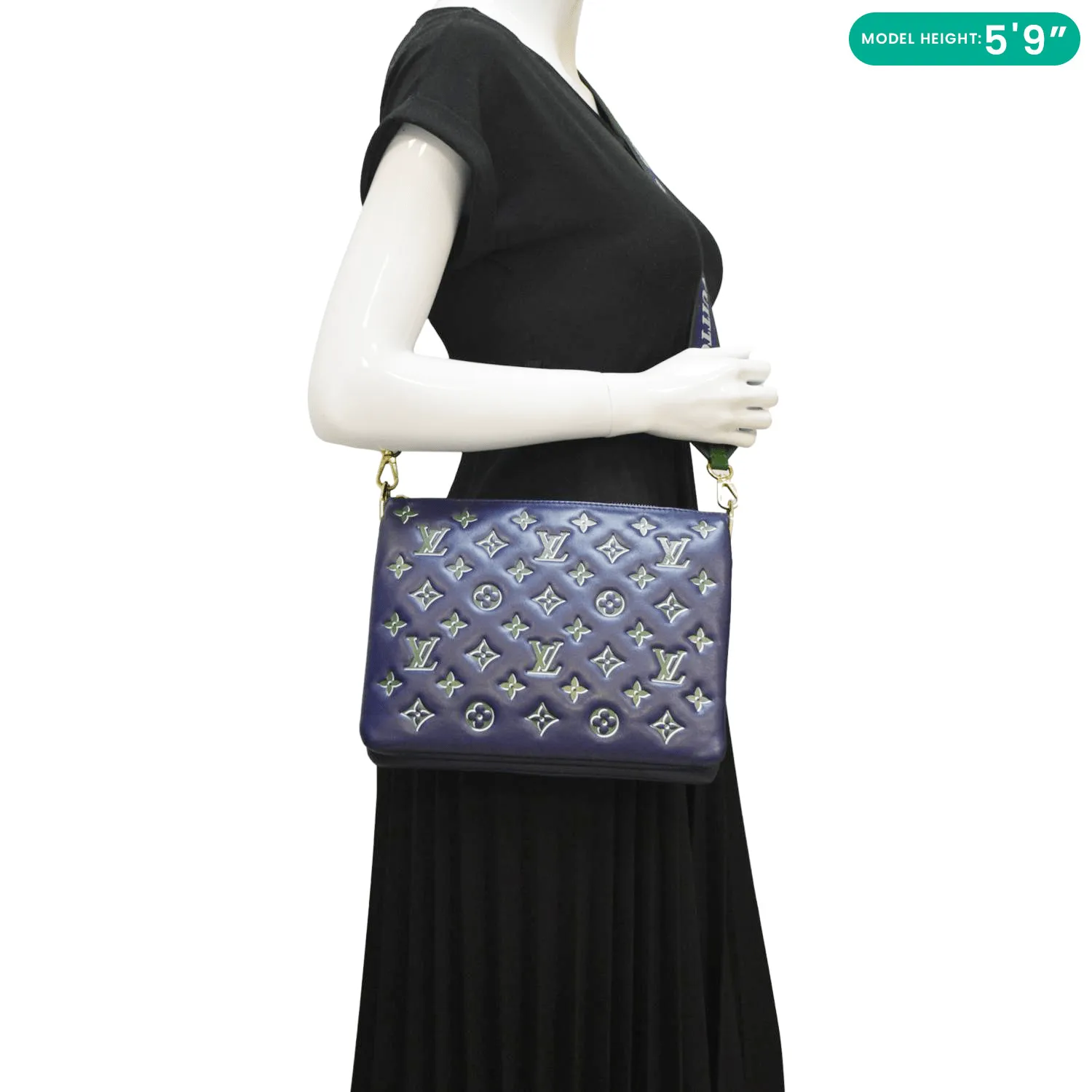 LOUIS VUITTON Coussin PM Monogram Embossed Leather Crossbody Bag Blue